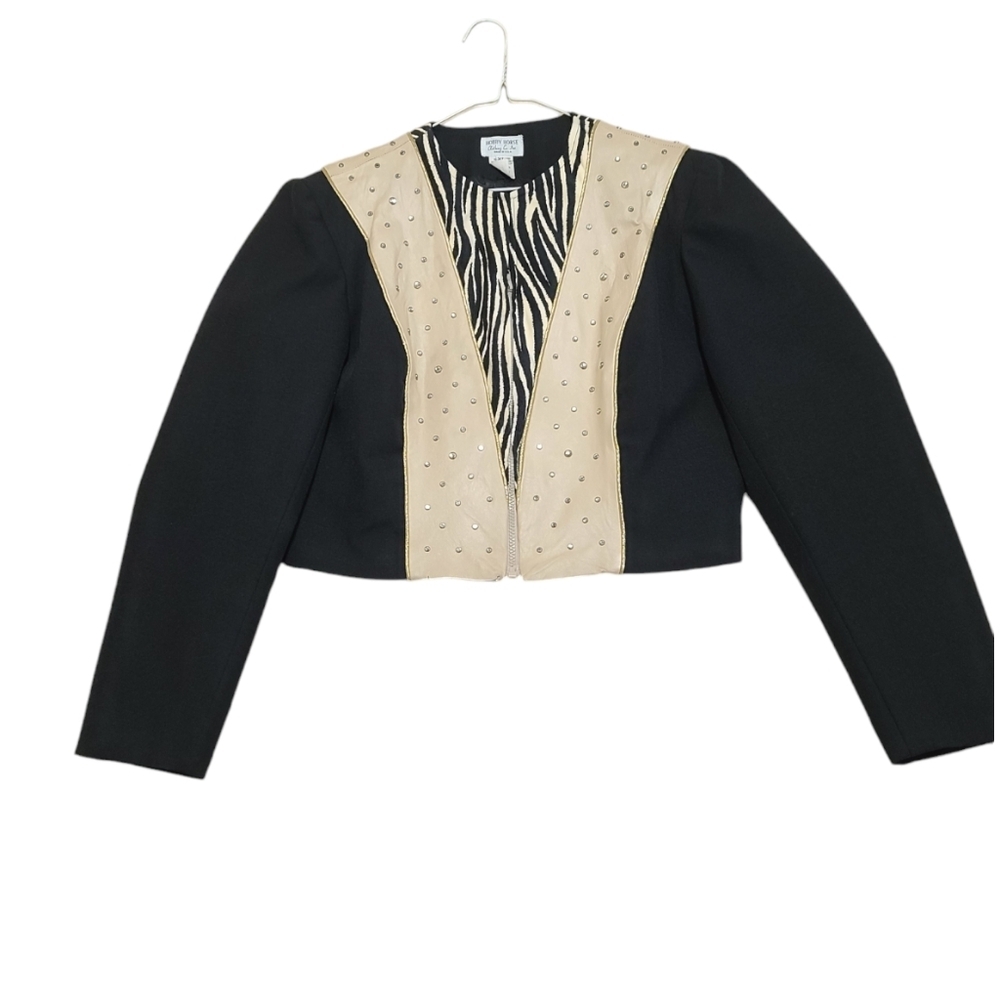 Vintage Hobby Horse cropped leather zebra print sequin and cream jacket XL
